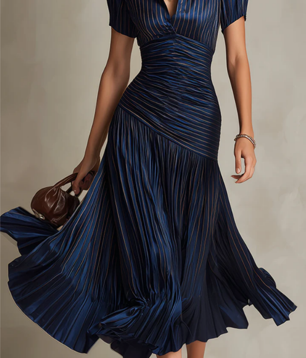 Adria | Vestido midi de satén con rayas retro