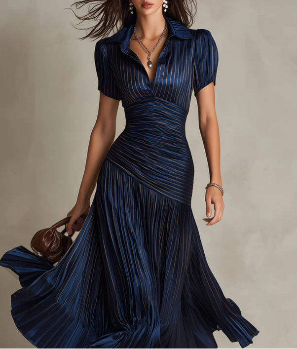 Adria | Vestido midi de satén con rayas retro