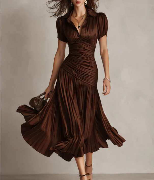 Adria | Vestido midi de satén con rayas retro