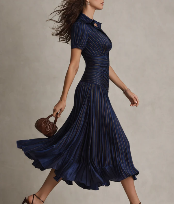 Adria | Vestido midi de satén con rayas retro