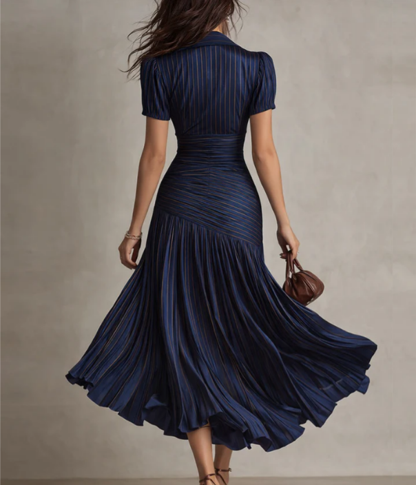 Adria | Vestido midi de satén con rayas retro