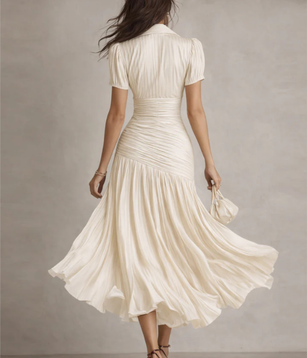 Adria | Vestido midi de satén con rayas retro