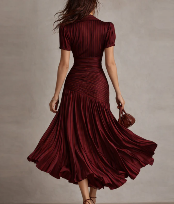 Adria | Vestido midi de satén con rayas retro