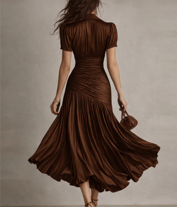 Adria | Vestido midi de satén con rayas retro