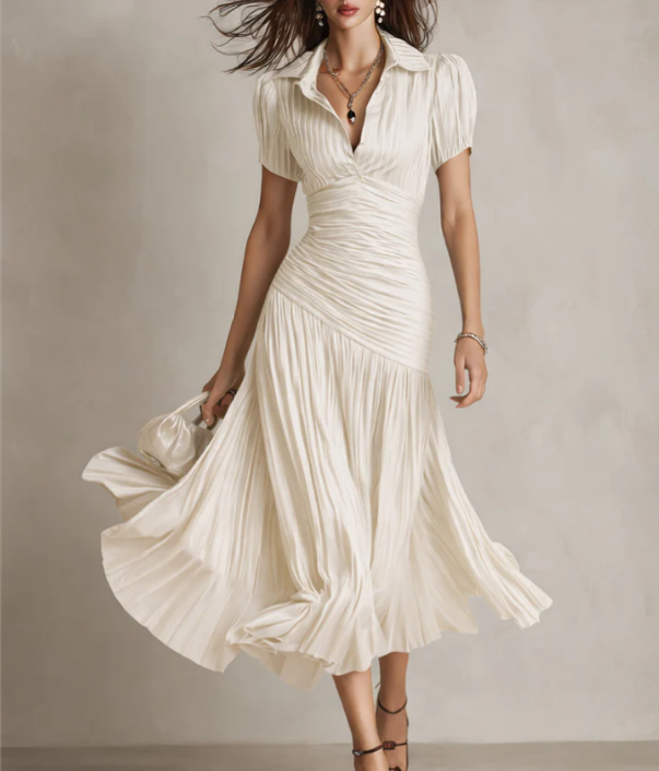 Adria | Vestido midi de satén con rayas retro