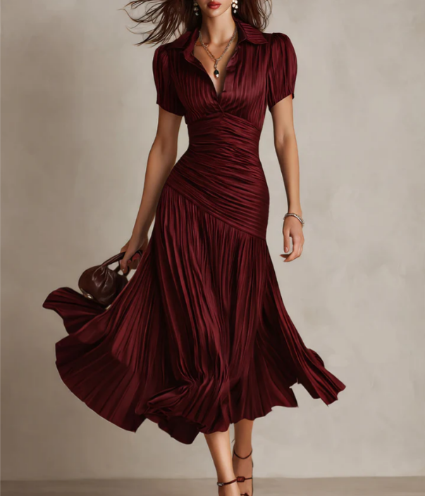 Adria | Vestido midi de satén con rayas retro