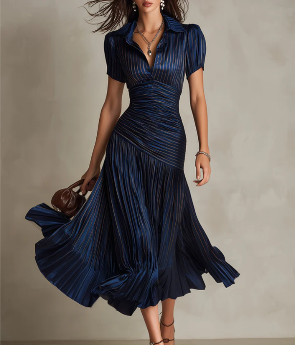 Adria | Vestido midi de satén con rayas retro